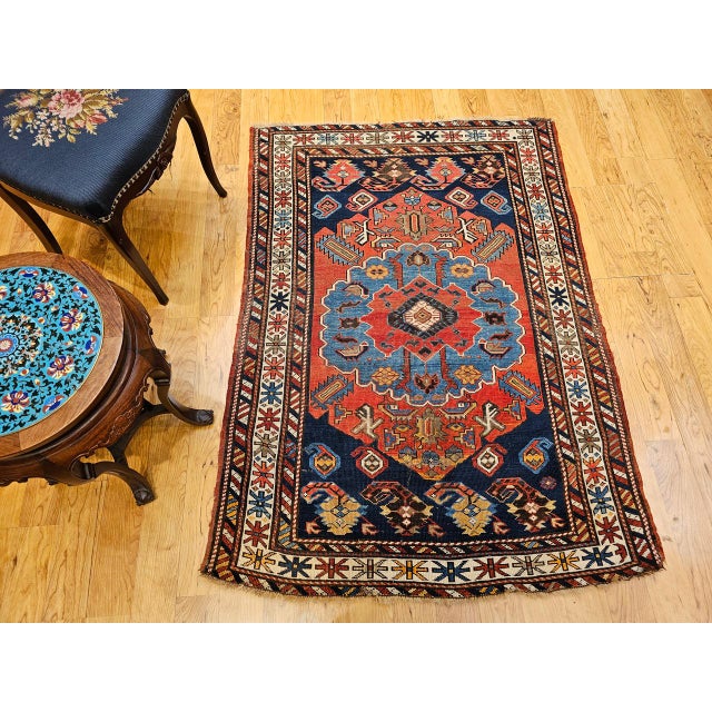 Antique Caucasian Kazak Area Rug, Handwoven Wool, Geometric Medallion Design, Late 1800s, 4' x 5' For Sale - Image 12 of 18