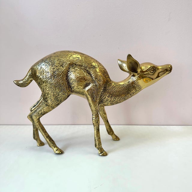 Vintage Large Brass Deer Statue For Sale - Image 9 of 9