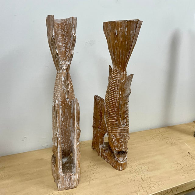 Pair of 1980s Hand-Carved Pine Fish Sculptural Bases or Console Supports, 28.5 For Sale - Image 4 of 9
