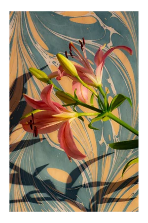 2021 "Pink Lilies on Marble Swirls" Still Life Limited Edition Giclée Print by Kind of Cyan