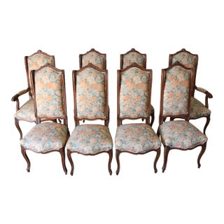 Set of 8 Paul Ferrante French Louis XV Style Carved Fruitwood Dining Chairs For Sale