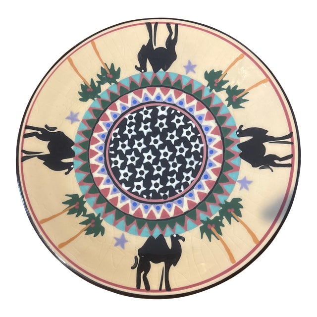 1990s Denise Ford Arabian Themed Beige Pottery Plate For Sale
