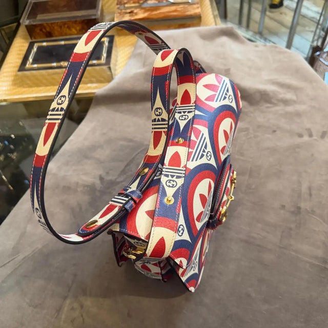 Metal A 21st Century Printed Leather Gucci for Adidas Horsebit 1955 Shoulder Bag For Sale - Image 7 of 18