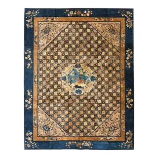 1900s Camel Classic Swastika Medallion Antique Chinese Peking Hand-Knotted Rug For Sale