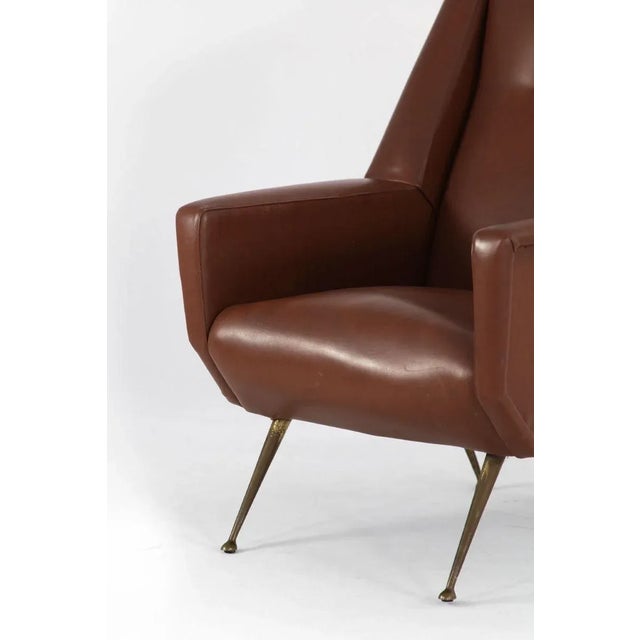 Brown Italian Faux Leather Armchair with Brass Legs, 1950s For Sale - Image 8 of 17