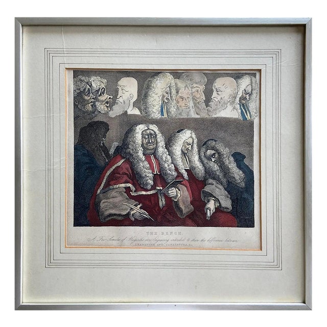 William Hogarth, The Bench, 1820-1840, Hand-Painted Engraving on Paper, Framed For Sale