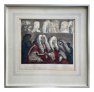 William Hogarth, The Bench, 1820-1840, Hand-Painted Engraving on Paper, Framed