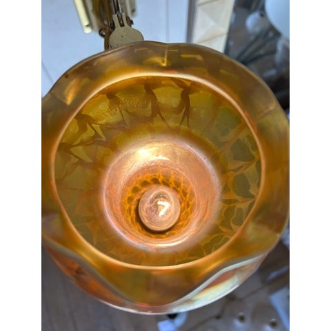 Mid 20th Century Vintage Brass Scissor Wall Lamp With Iridescent Glass Shade For Sale - Image 5 of 13