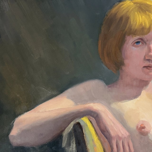 Vintage Realist Oil Nude Study of Seated Woman, Signed (C. 1970, Oil on Canvas Paper) For Sale - Image 4 of 7