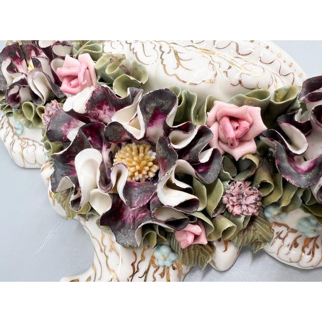 Mid-Century Signed Italian Porcelain Floral Wall Frame With Shelf – Italian / Romantic / Rococo Revival / Capodimonte Style For Sale - Image 13 of 15