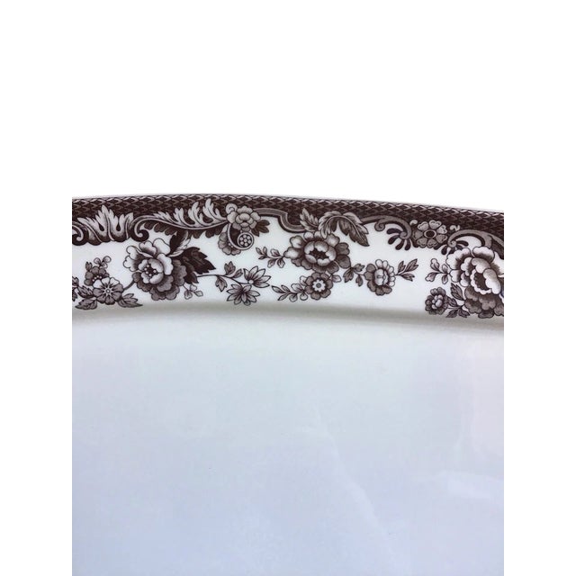 Traditional Late 20th Century Spode England Delamere Floral Brown Cream Transferware Holiday Serving Platter For Sale - Image 3 of 6