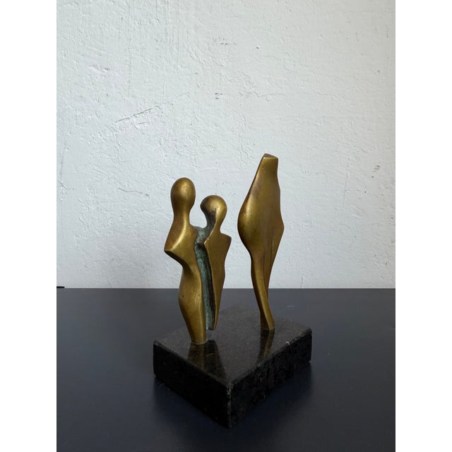 Late 20th Century Modern Abstract Geometric Bronze Sculpture on Black Granite Base, Brazil 1980s For Sale - Image 5 of 12