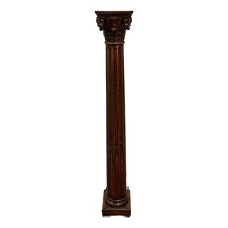 Antique French Oak Corinthian Column Pedestal Plant Stand Newel Post For Sale