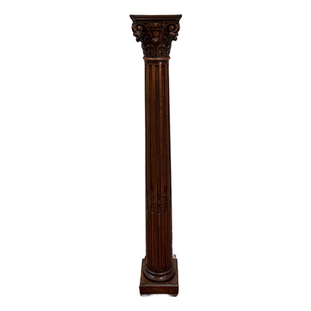Antique French Oak Corinthian Column Pedestal Plant Stand Newel Post For Sale