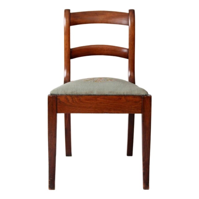 Antique French Country Ladder Back Chair With Needlepoint Seat For Sale