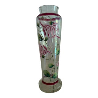 Late 19th Century Hand Blown, Hand Enameled, & Iridescent Art Nouveau Glass Vase For Sale