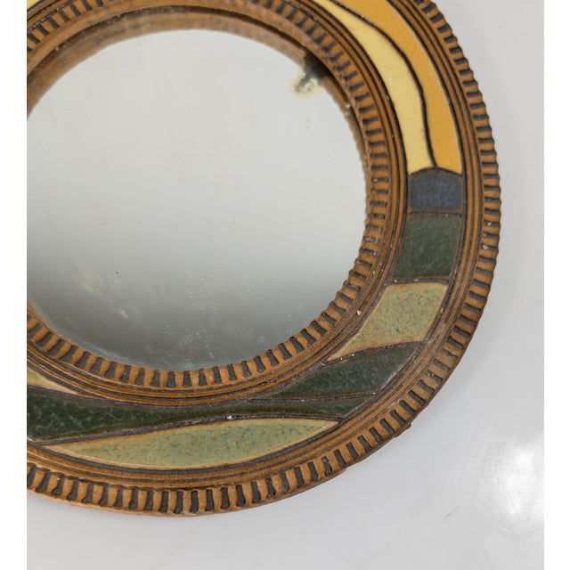 Late 20th Century Late 20th Century Decorative Round Art Pottery Accent Mirror For Sale - Image 5 of 8