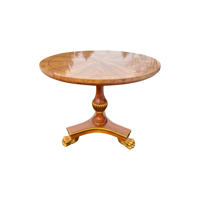 1990s William Switzer Round Foyer Table Center Entry Way Inlay With Claw Feet Made in Spain For Sale - Image 5 of 14