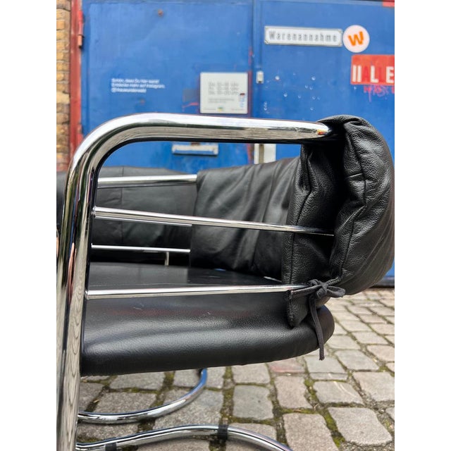 Leather and Chrome Cantilever Chair from Italy For Sale - Image 3 of 11
