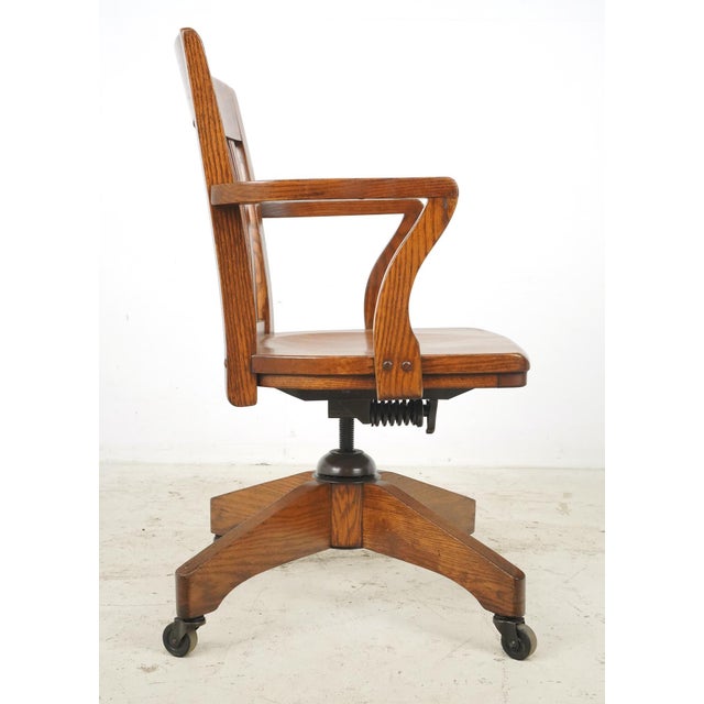 Antique Solid Oak Swivel Office Chair For Sale In New York - Image 6 of 7
