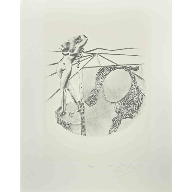 Figure of woman is an artwork, part of the series The Arts. Lithograph, 1980. cm. 70x50. Signed in the lower right margin....
