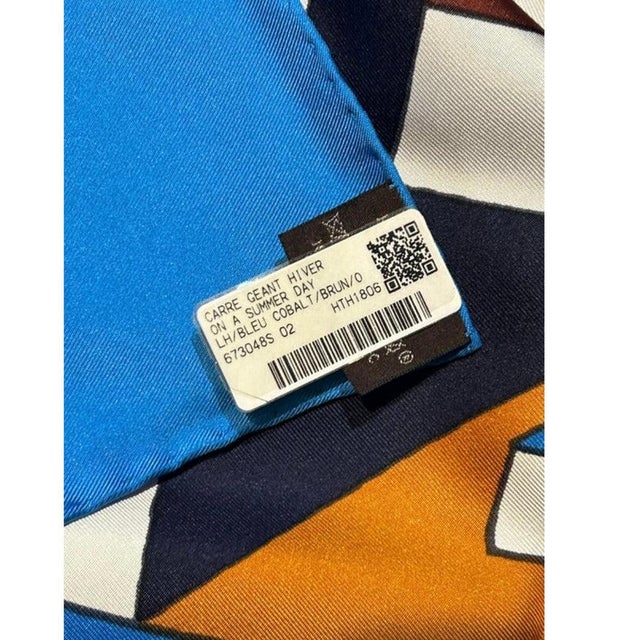 White Hermes On Summer Day Silk Shawl 140cm For Sale - Image 8 of 11