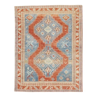 Vintage Zabihi Collection Caucasian Kazak Square Accent Size Rug - 4'3" x 5'1" For Sale