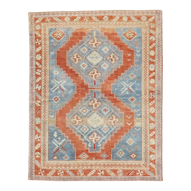 Vintage Zabihi Collection Caucasian Kazak Square Accent Size Rug - 4'3" x 5'1" For Sale