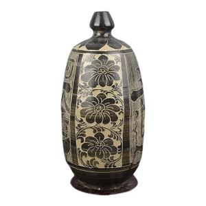 Vintage Chinese Porcelain Song Cizhou Kiln Black Glaze Porcelain Meiping Hand Carved Flowers Pattern Vase Cizhou Ware Ceramic Plum Bottle