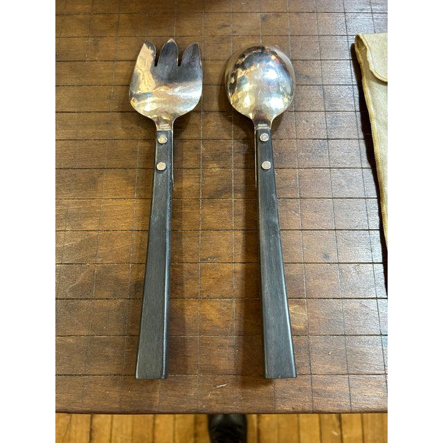 Collectible Pair of Adler Sterling Silver & Ebonized Wood Two Piece Salad Serving Set For Sale - Image 10 of 13