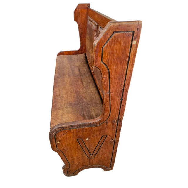 Pair of Antique Architectural Church Pew Benches, Turn of the Century Country Pine Two-Seater Settles For Sale - Image 4 of 16