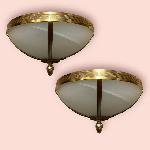 White Large Marbled Glass and Brass Sconces, 1970s, Set of 2 For Sale - Image 8 of 9
