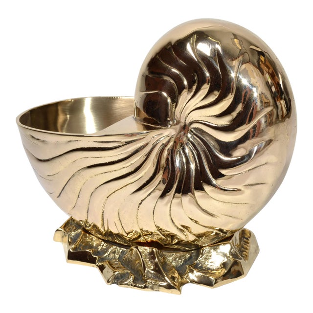 Hollywood Regency Polished Bronze Nautilus Seashell Footed Planter Nautical Art For Sale