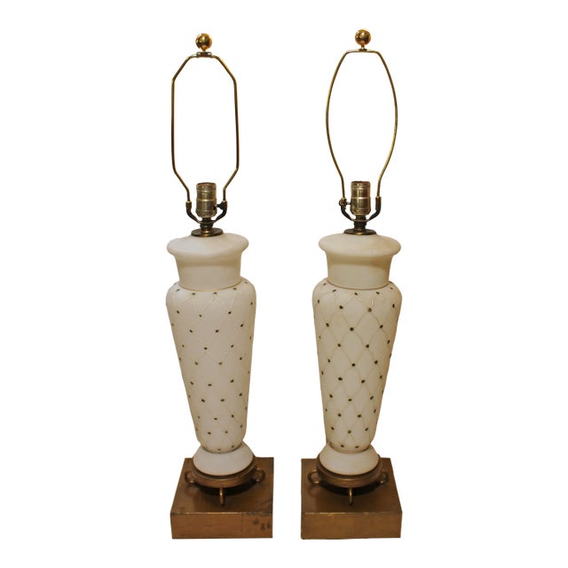 Circa 1950s American Pair of Glass Faux Marble Lamps For Sale