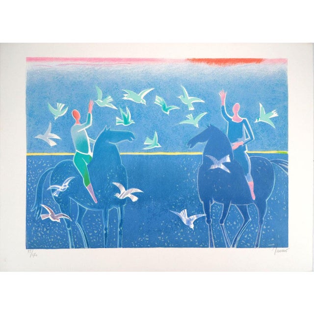 Albert Zavaro, Les cavaliers à la plage, Lithograph For Sale - Image 9 of 9
