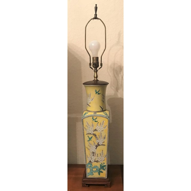 Mid 20th Century Chinese Porcelain Hand Painted Table Lamp Yellow Floral For Sale - Image 9 of 9