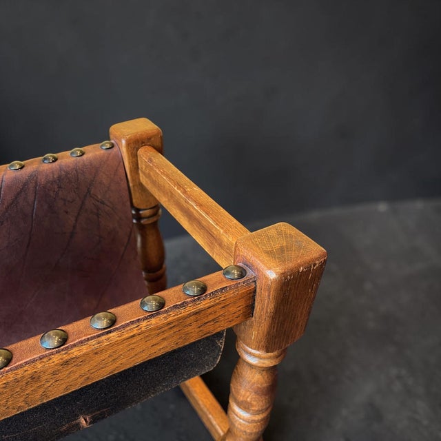 Dutch Wood Magazine Rack with Leather Sling, 1970s For Sale - Image 6 of 12