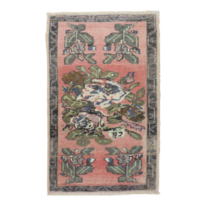 Mid 20th Century Pink Floral Mini Turkish Rug, 1'10'' X 2'10''