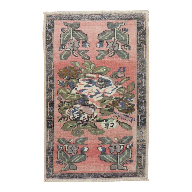 Mid 20th Century Pink Floral Mini Turkish Rug - 1'9" x 2'10" For Sale