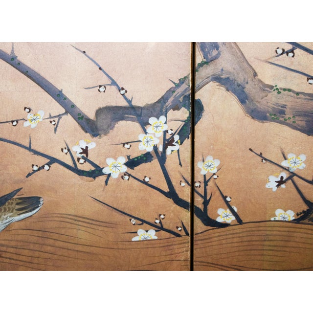 Copper "Ancient Plum Blossoms and Mandarin Ducks" by Yukiga, 1970s Japanese Byobu Screen For Sale - Image 8 of 18