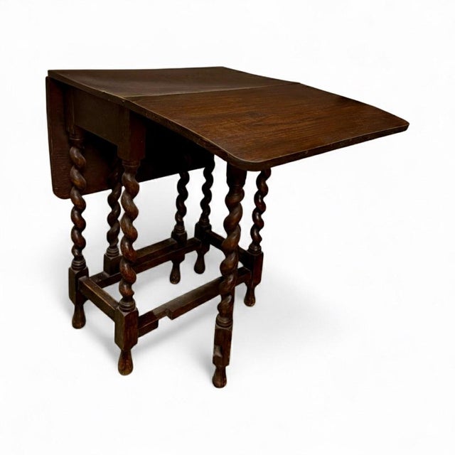 19th-C. English Barley Twist Petite Gate Leg Drop Leaf Oak Side Table For Sale - Image 4 of 5