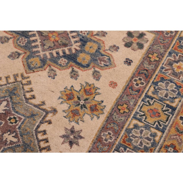 1990s 1990s Rustic Kazak Beige & Light Blue Wool Rug - 3'3'' X 4'10'' For Sale - Image 5 of 7