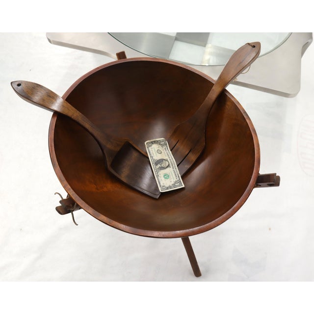 Extra Large Turned Teak Wood Salad Bowl on Tripod Stand For Sale - Image 6 of 10