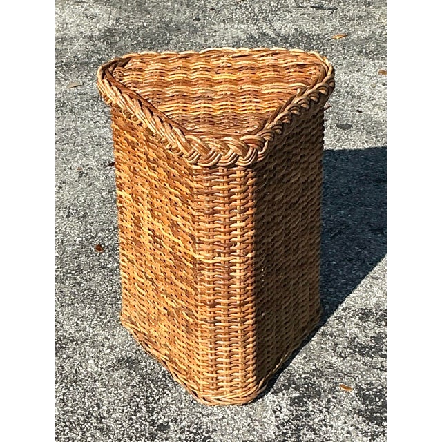 Late 20th Century Vintage Coastal Braided Rattan Pedestal For Sale - Image 5 of 7
