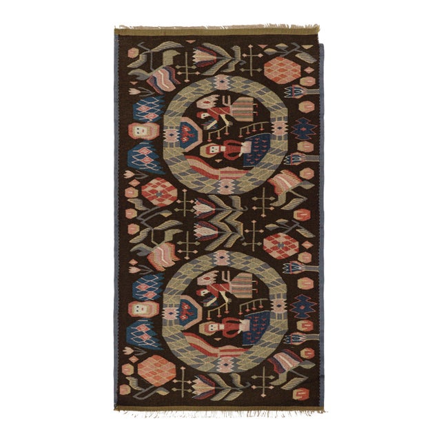 Antique Swedish Rollakan Tapestry With Pictorials and Florals, From Rug & Kilim For Sale