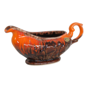Roy Craft Canada Mushroom Ceramic Pottery Orange and Brown Gravy Boat 4606b