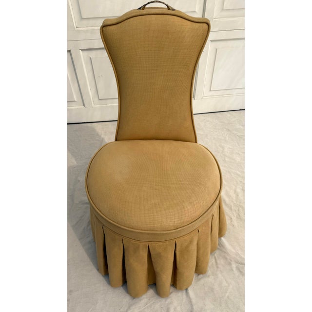 Gold Frontgate Upholstered "Elena" Rolling Vanity Chair With Pleated Skirt For Sale - Image 8 of 12