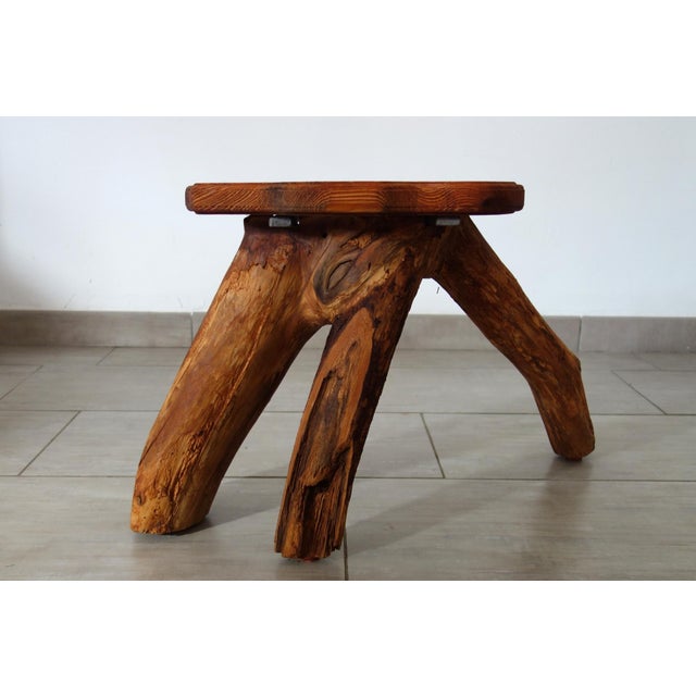 Brutalist Wooden Plant Holder Stool, France, 1960s For Sale - Image 6 of 14