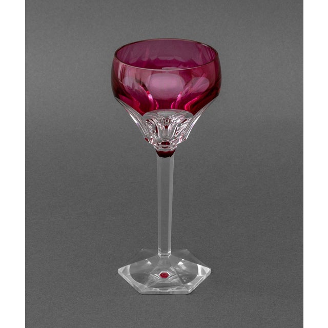 Glass Val St. Lambert Red Cut Crystal Wine Glasses, 8 For Sale - Image 7 of 11