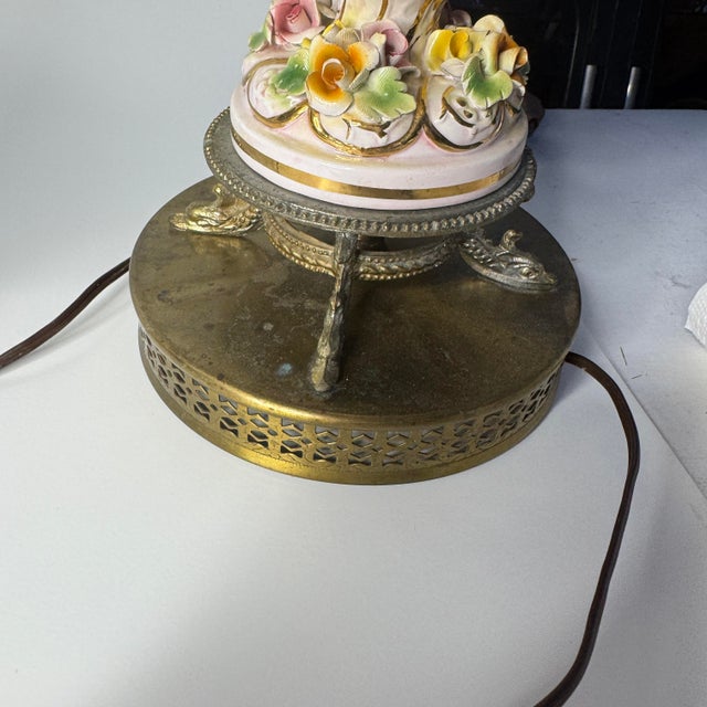 Italian Capodimonte Cherub and Floral Table Lamps- A Pair For Sale - Image 10 of 12